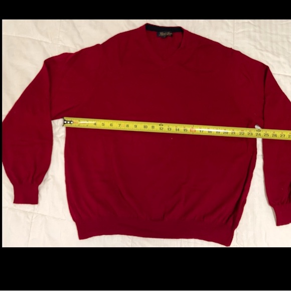 Garret Scott Sweater Men XXL Red V-Neck Knit Pullover Extra Fine Merino Wool EUC - Picture 3 of 7